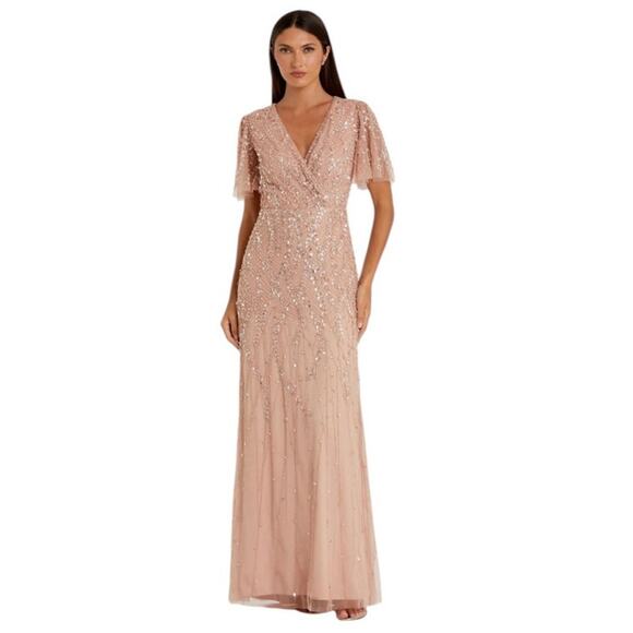 Mac Duggal NEW Size 10 Style 35109 Pink Embellished Flutter Sleeve Gown NWT - Picture 1 of 11